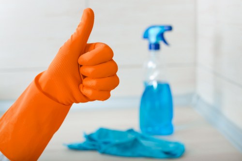 Trained carpet cleaning staff using professional safety practices